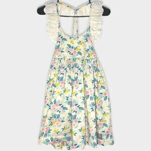 Eleanor Rose Girls Dress 7-8 White Floral Print Lace Strappy A-Line Empire Waist